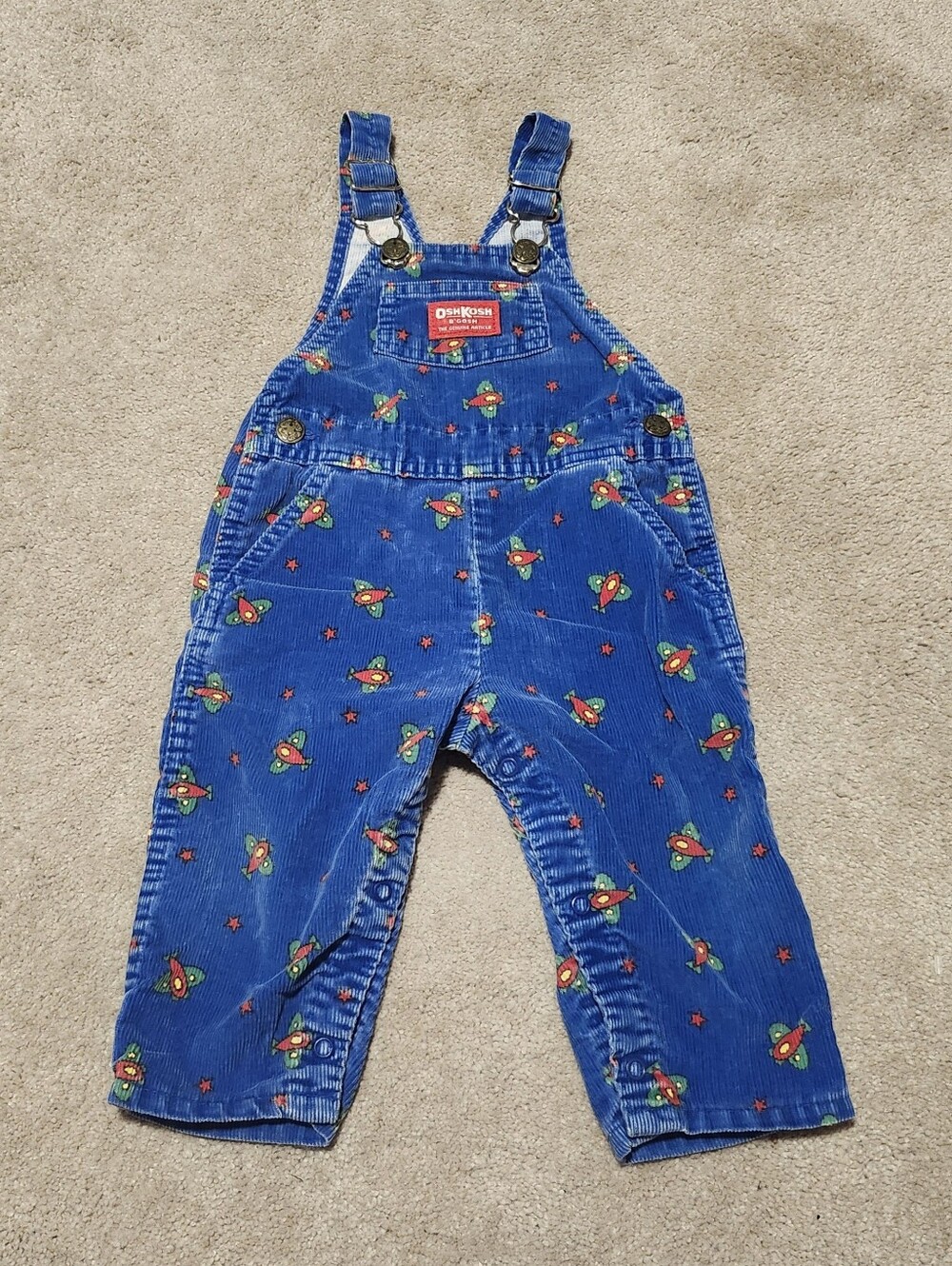 Vintage Osh Kosh B'Gosh Corduroy Airplanes 80s Union Made USA Bib Overalls 18 M